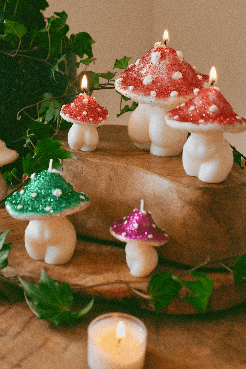 Glittery Mushroom Candles - Trio - Joe’s Haven