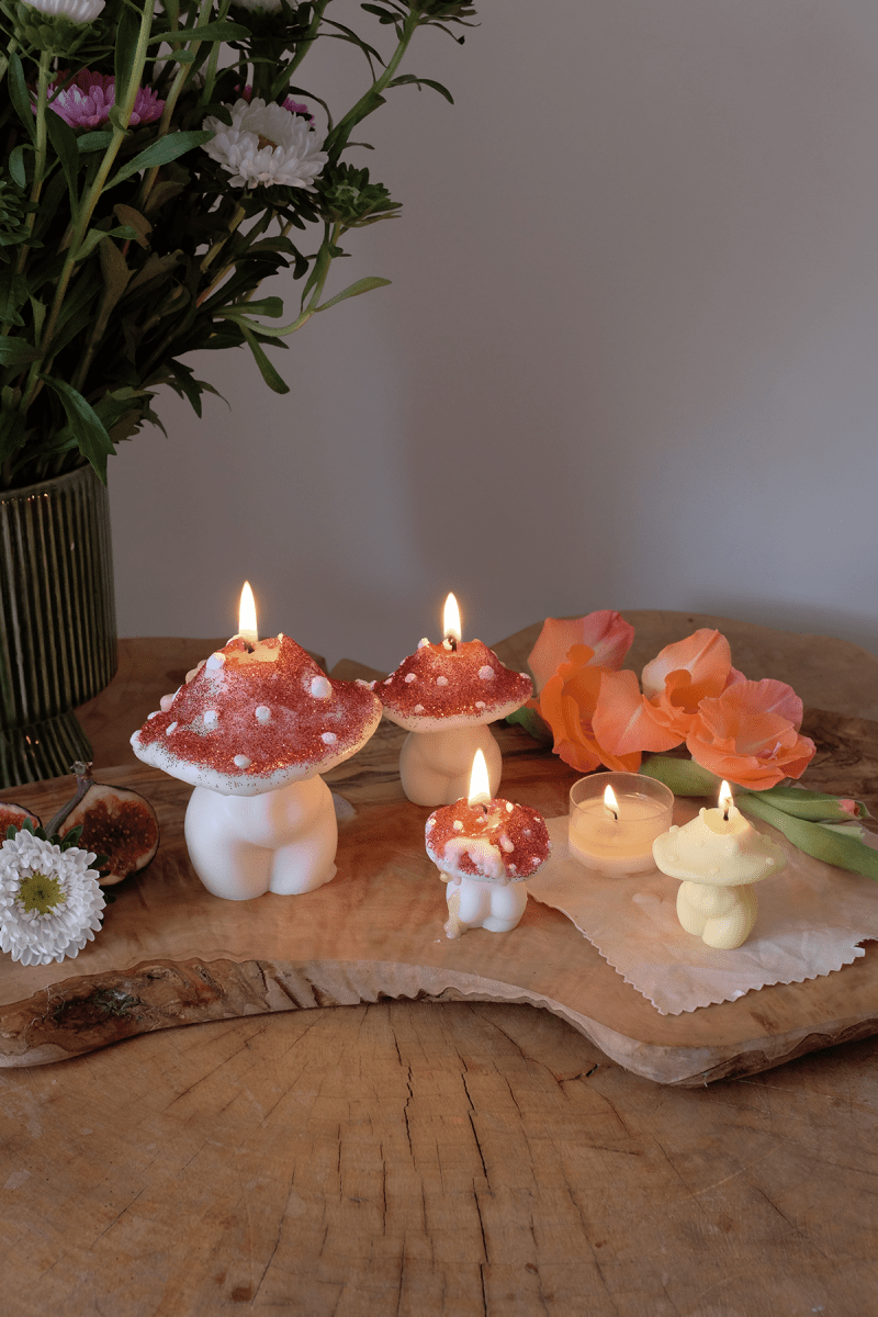 Glittery Mushroom Candles - Trio - Joe’s Haven