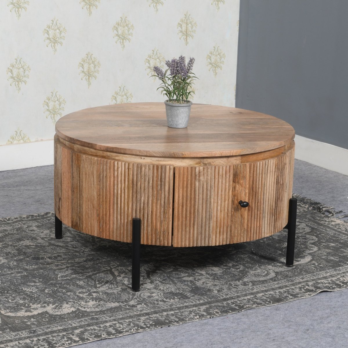 York Natural Solid Wood Coffee Table With Metal Legs - Joe’s Haven