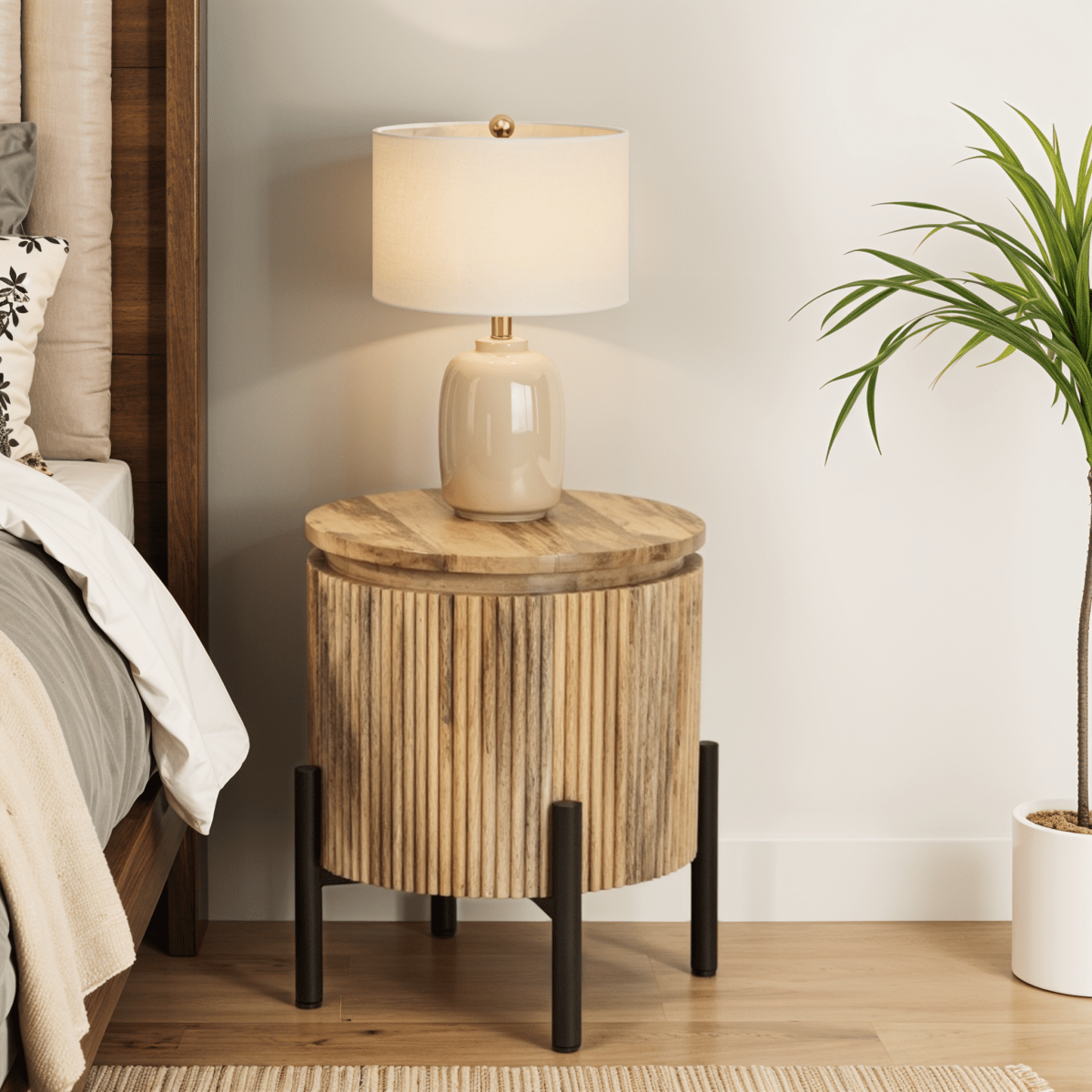 York Solid Wood Bedside Table with Metal Legs - Joe’s Haven
