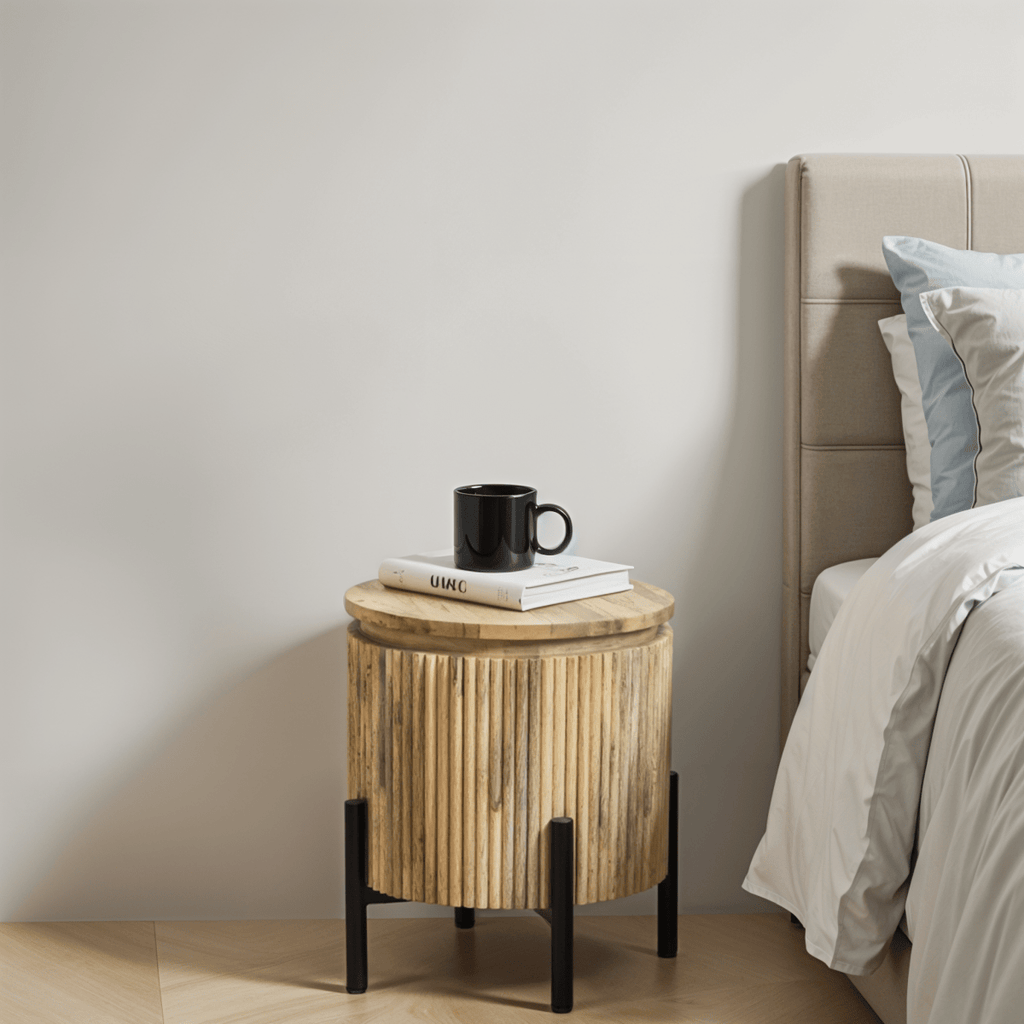 York Solid Wood Bedside Table with Metal Legs - Joe’s Haven