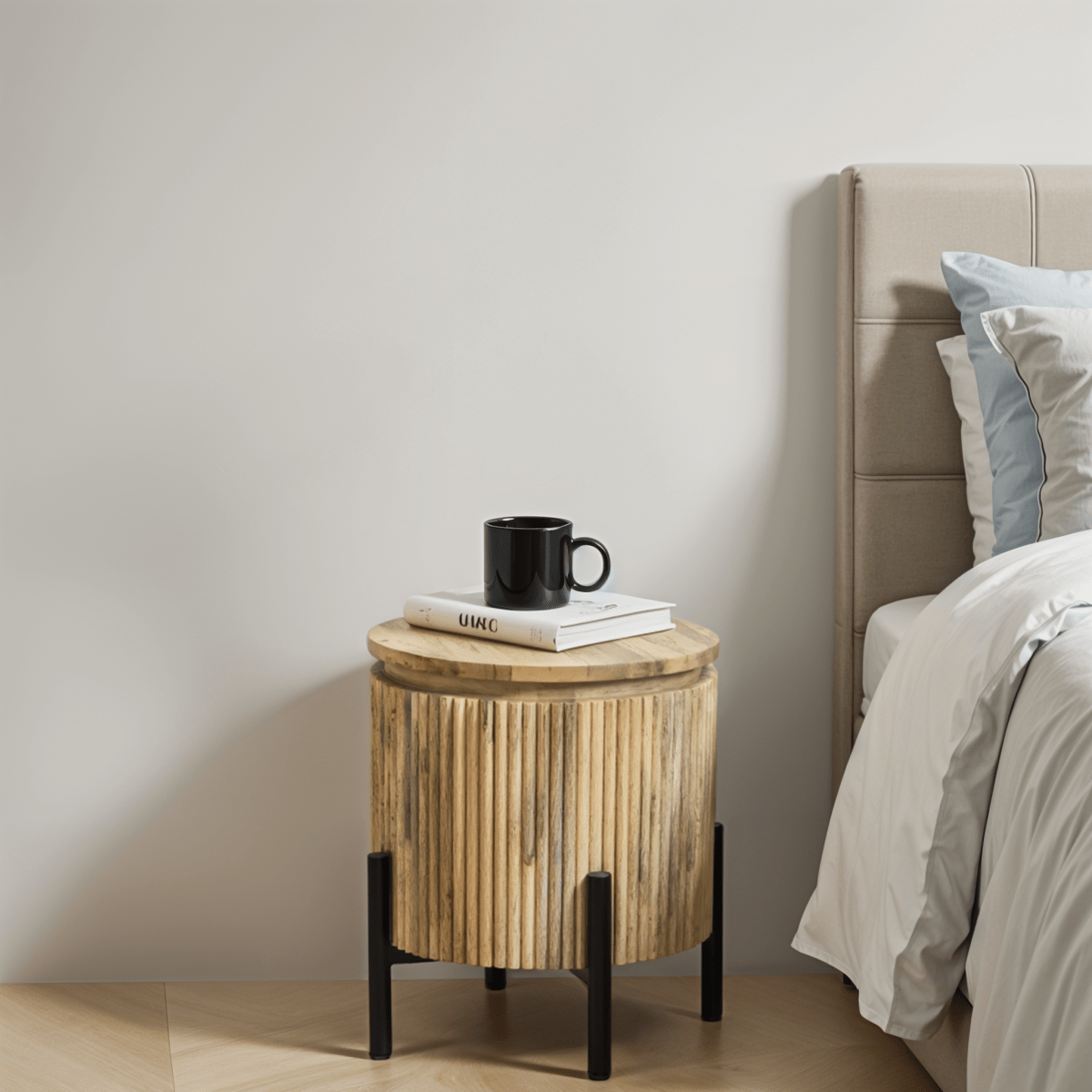 York Solid Wood Bedside Table with Metal Legs - Joe’s Haven
