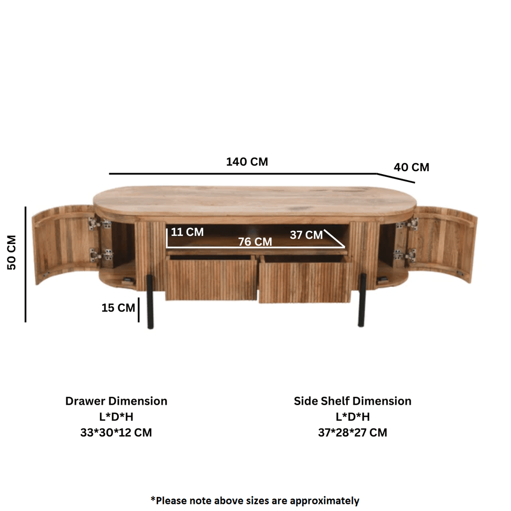 York Natural Solid Wood Tv Cabinet With Metal Legs - Joe’s Haven