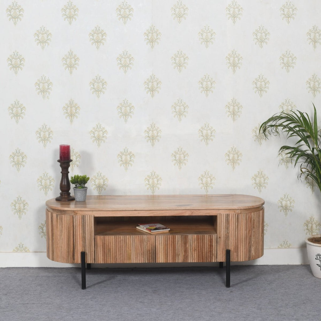 York Natural Solid Wood Tv Cabinet With Metal Legs - Joe’s Haven