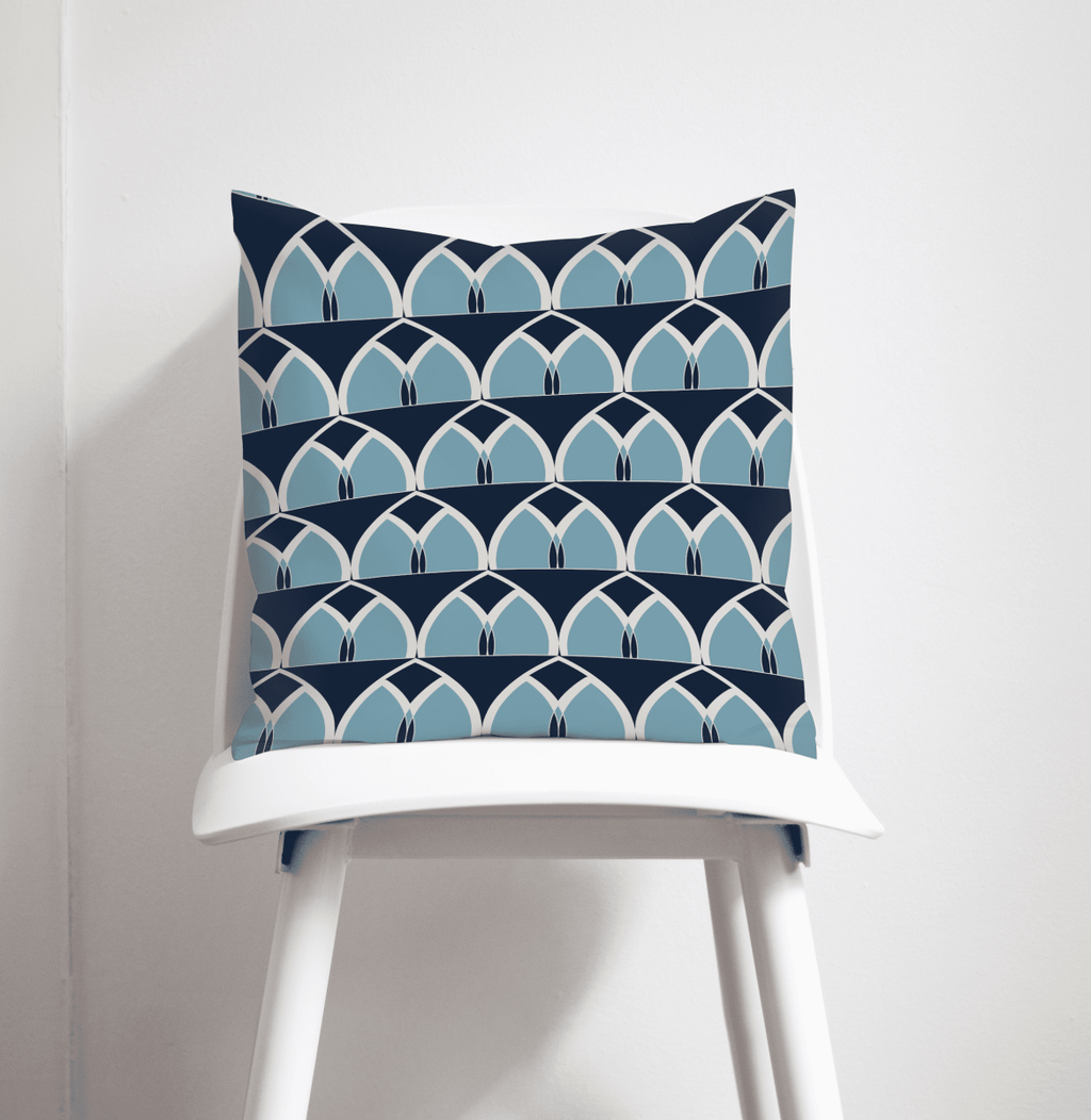 Blue Geometric Arches Design Cushion, Throw Pillow - Joe’s Haven