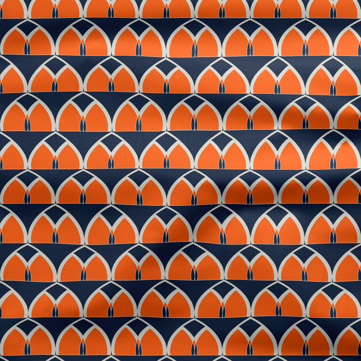 Navy Blue and Orange Geometric Cotton Drill Fabric - Joe’s Haven