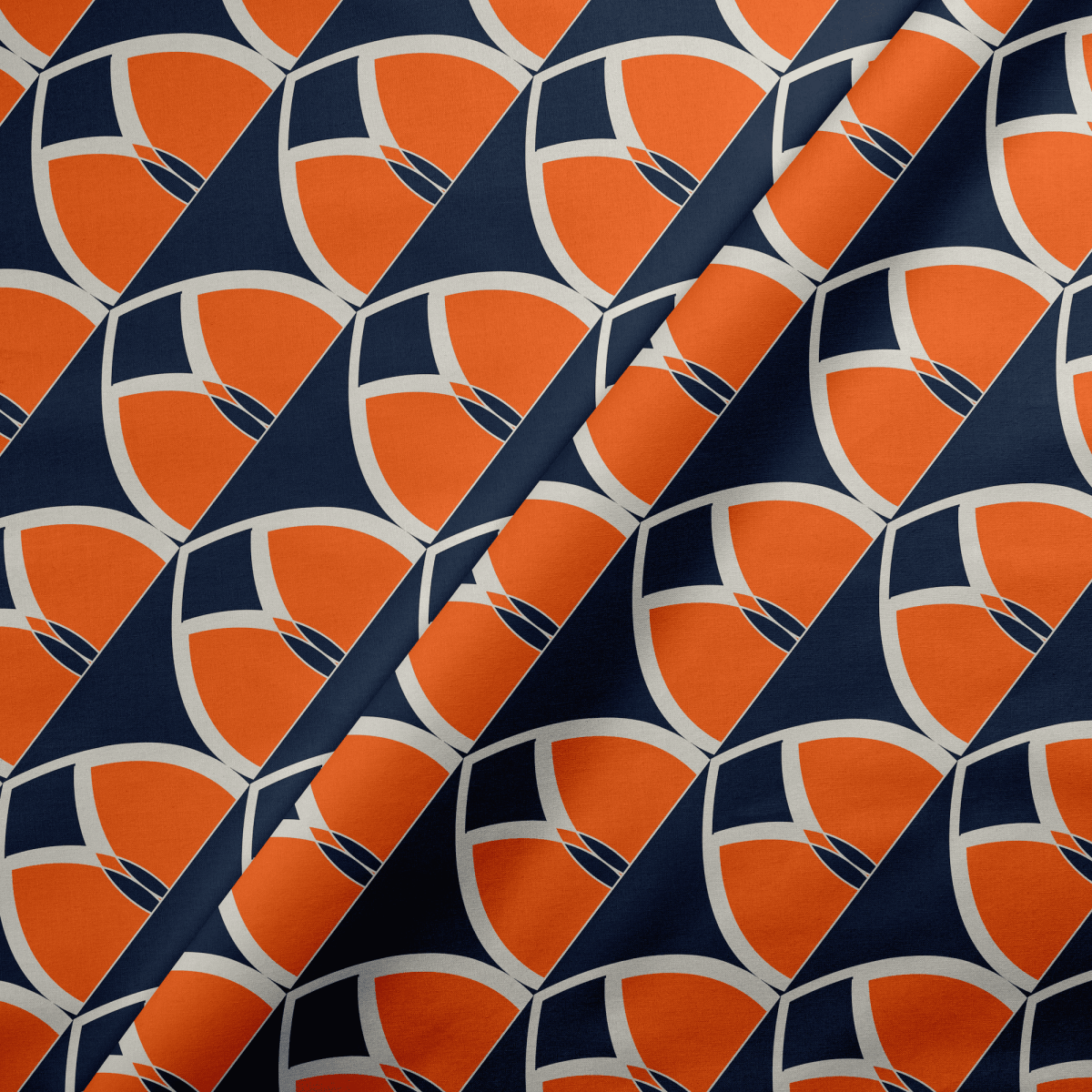Navy Blue and Orange Geometric Cotton Drill Fabric - Joe’s Haven