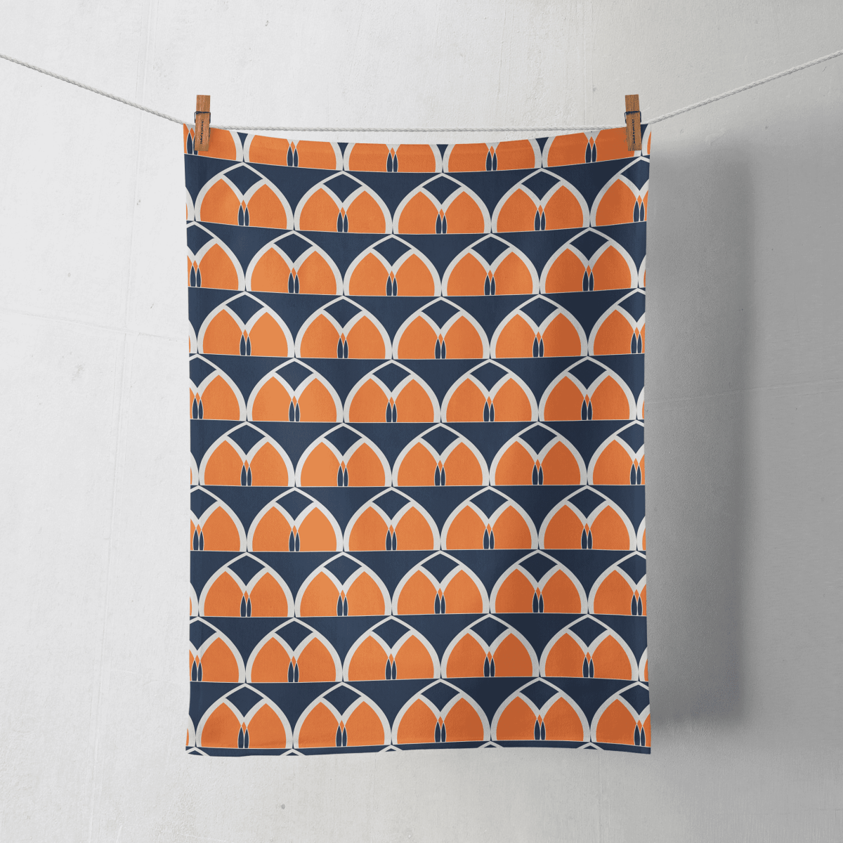 Blue and Orange Tea Towel with a Geometric Arches Design, Dish Towel, Kitchen Towel - Joe’s Haven