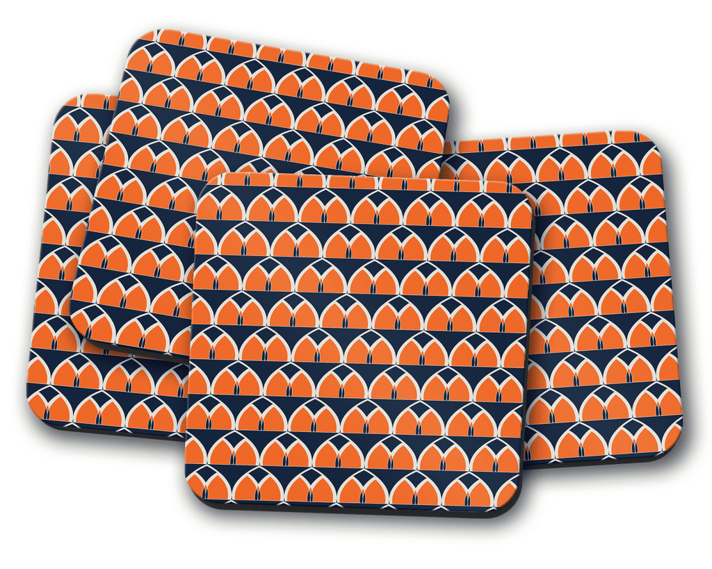 Navy Blue and Orange Retro Geometric Design Coaster, Table Decor Drinks Mat - Joe’s Haven