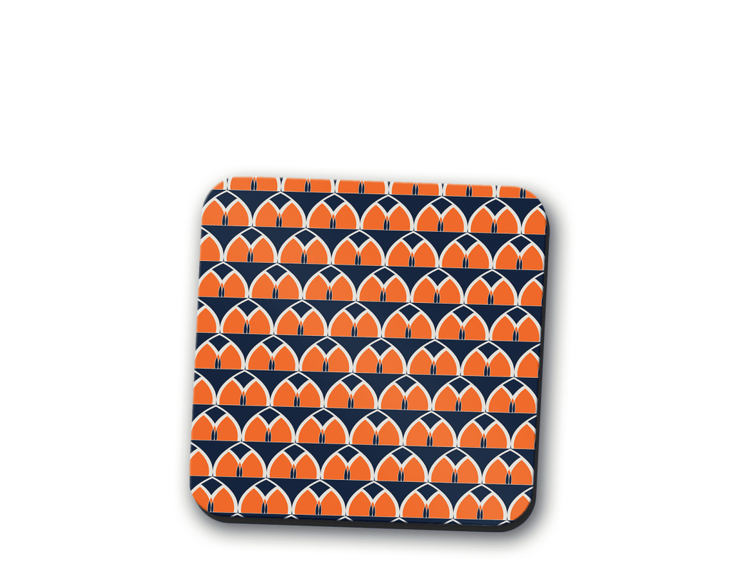 Navy Blue and Orange Retro Geometric Design Coaster, Table Decor Drinks Mat - Joe’s Haven