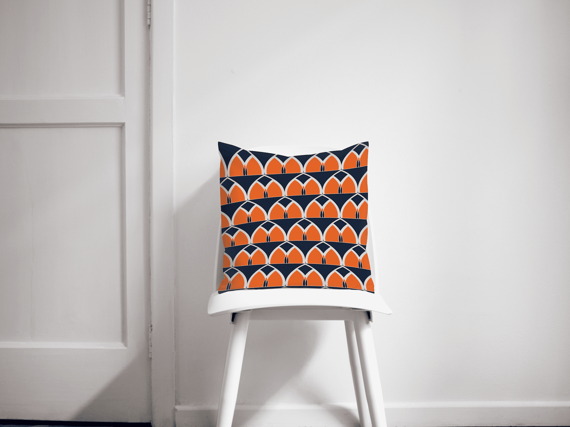 Navy Blue and Orange Retro Geometric Arches Design Cushion, Throw Pillow - Joe’s Haven