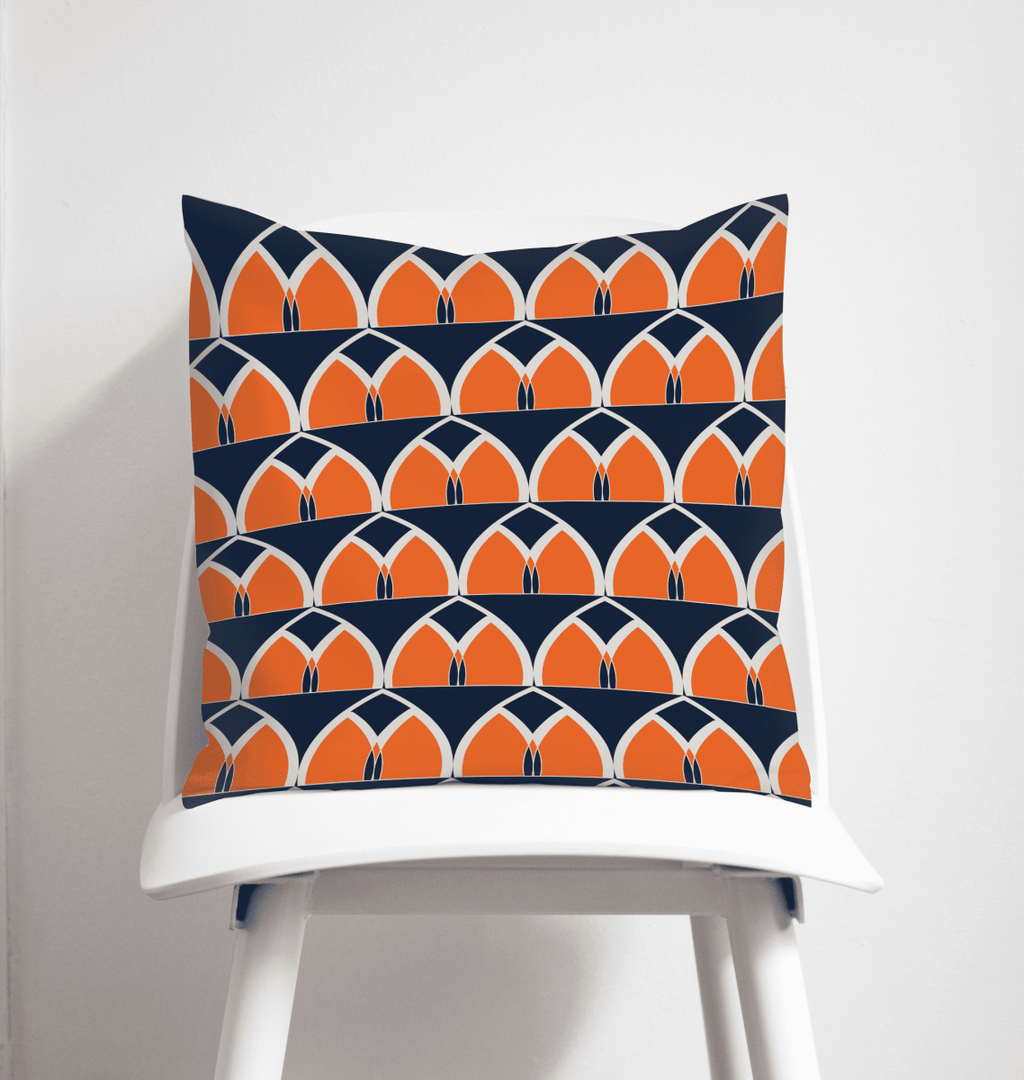 Navy Blue and Orange Retro Geometric Arches Design Cushion, Throw Pillow - Joe’s Haven