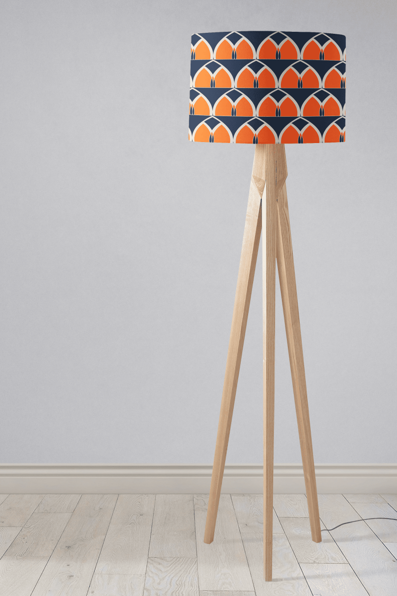 Navy Blue and Orange Retro Geometric Design Lampshade, Ceiling or Table Lamp Shade - Joe’s Haven