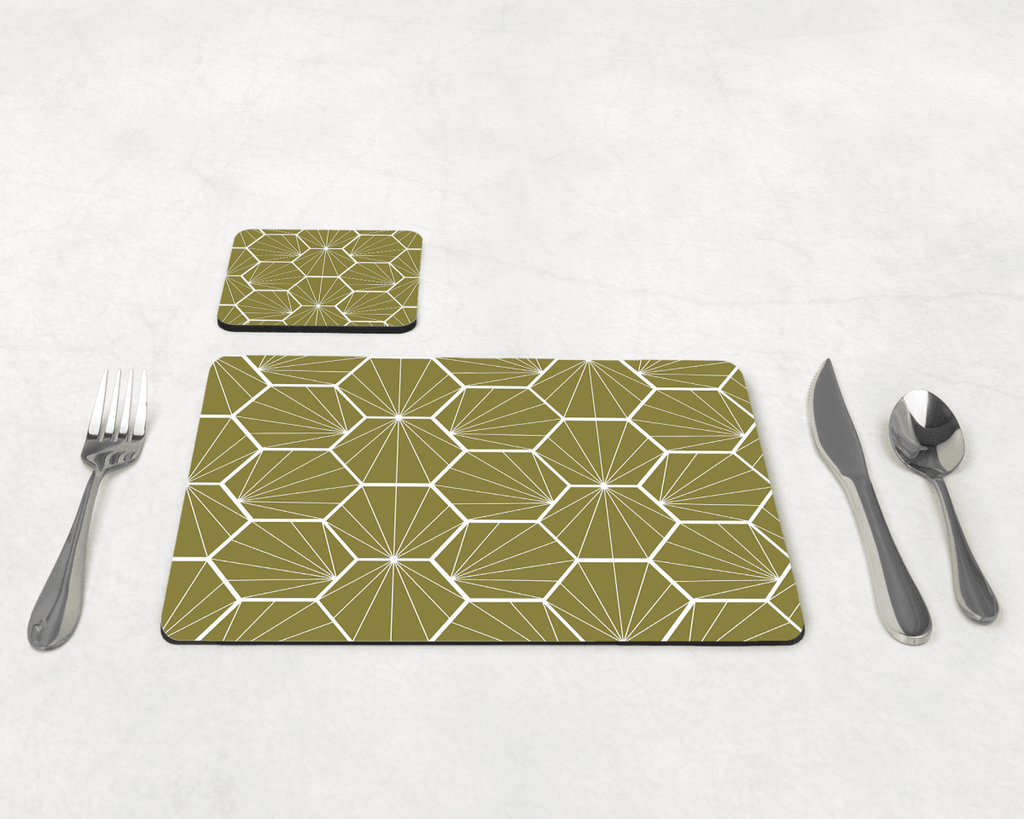 Olive Green Geometric Hexagons Placemats, Set of 4 or Set of 6 - Joe’s Haven