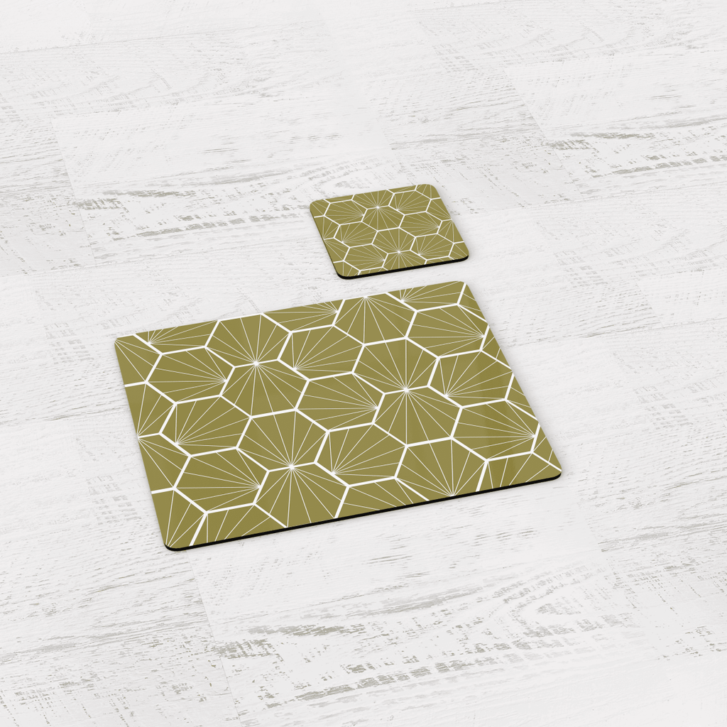 Olive Green Geometric Hexagons Placemats, Set of 4 or Set of 6 - Joe’s Haven