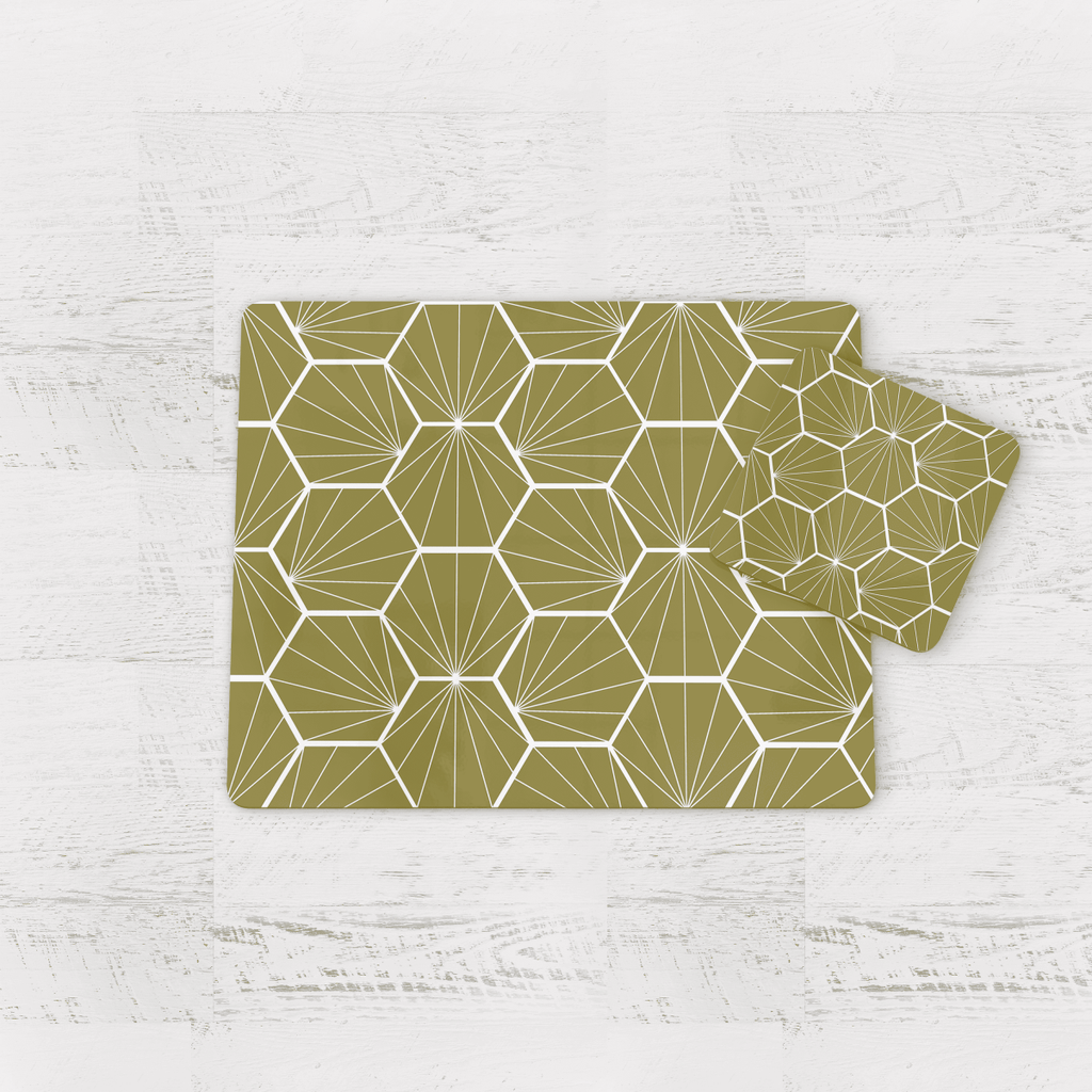 Olive Green Geometric Hexagons Placemats, Set of 4 or Set of 6 - Joe’s Haven