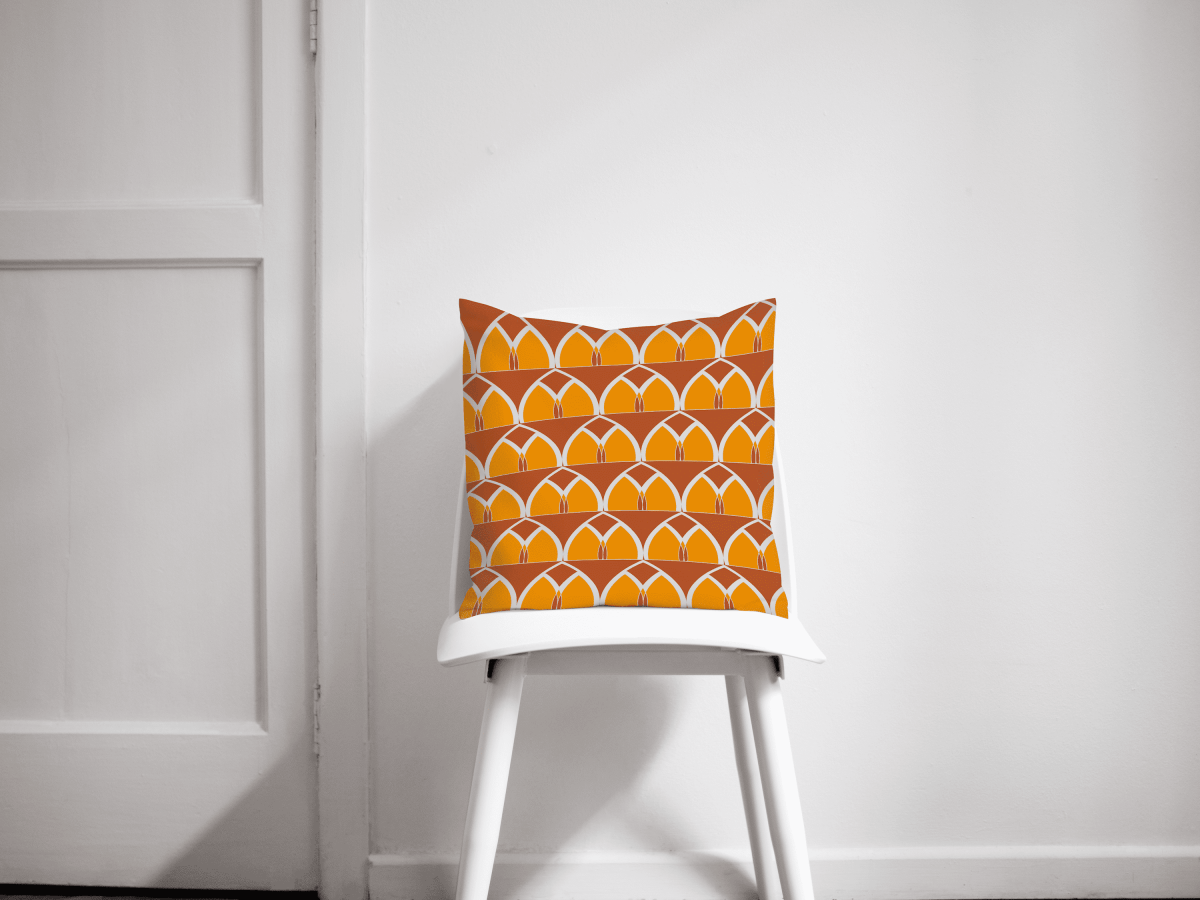 Orange and Yellow Geometric Arches Design Cushion, Throw Pillow - Joe’s Haven