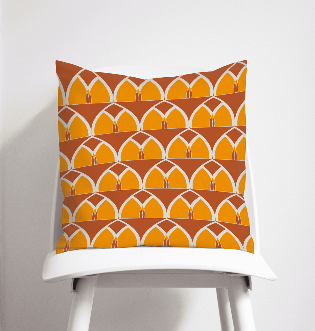 Orange and Yellow Geometric Arches Design Cushion, Throw Pillow - Joe’s Haven