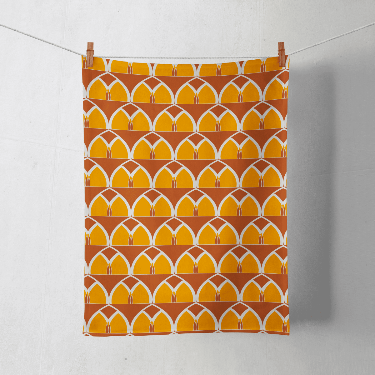 Orange and Yellow Tea Towel with a Geometric Arches Design, Dish Towel, Kitchen Towel - Joe’s Haven
