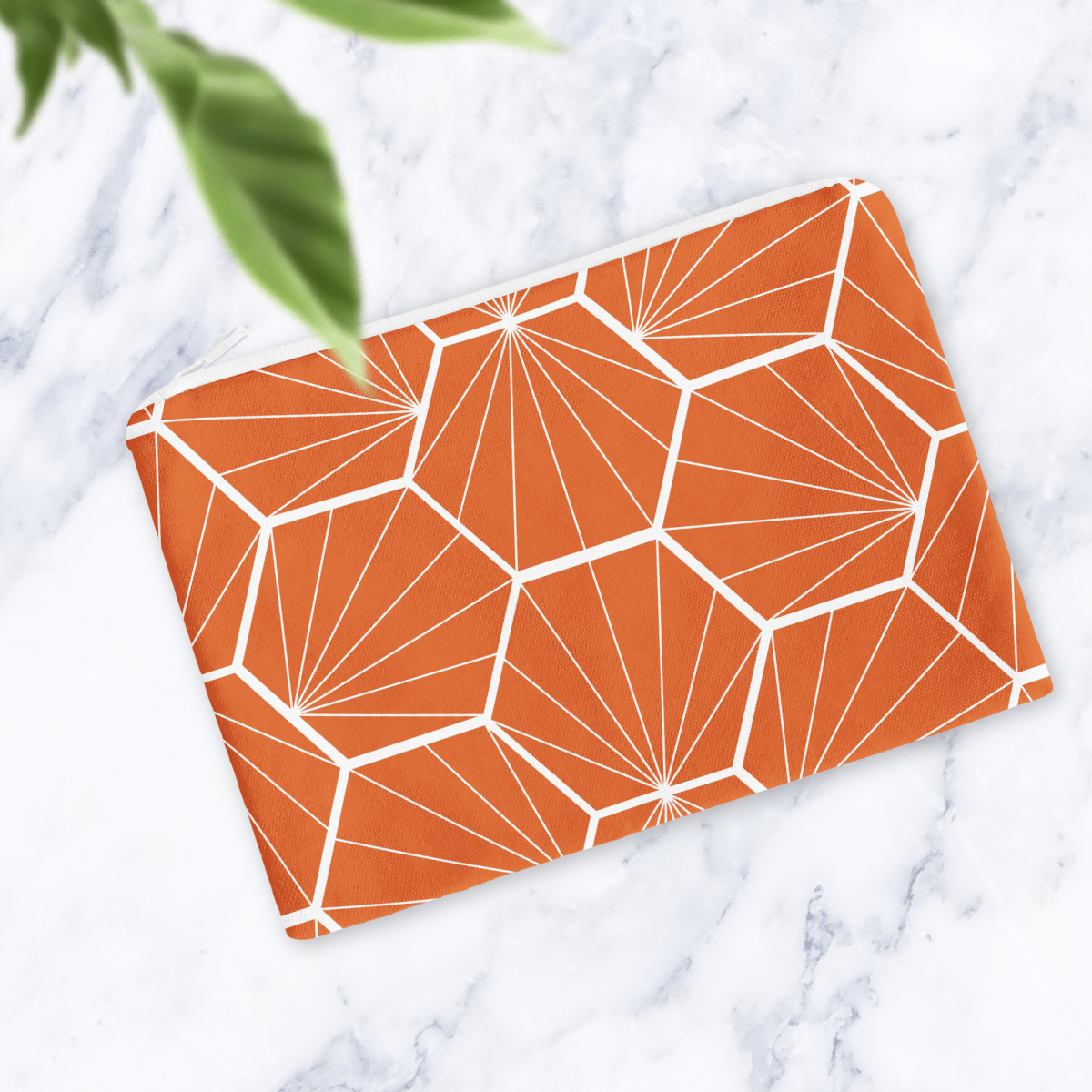 Handmade Orange Geometric Makeup Bag – Water - Resistant Cosmetic Pouch – Modern Travel Toiletry Bag - Joe’s Haven