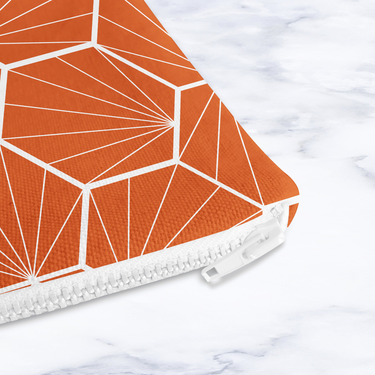 Handmade Orange Geometric Makeup Bag – Water - Resistant Cosmetic Pouch – Modern Travel Toiletry Bag - Joe’s Haven