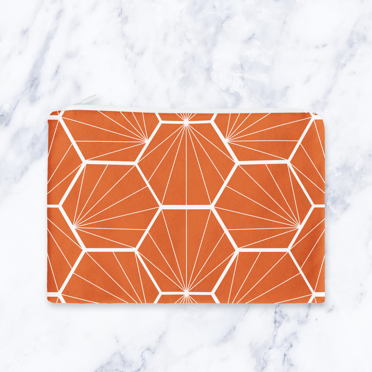 Handmade Orange Geometric Makeup Bag – Water - Resistant Cosmetic Pouch – Modern Travel Toiletry Bag - Joe’s Haven