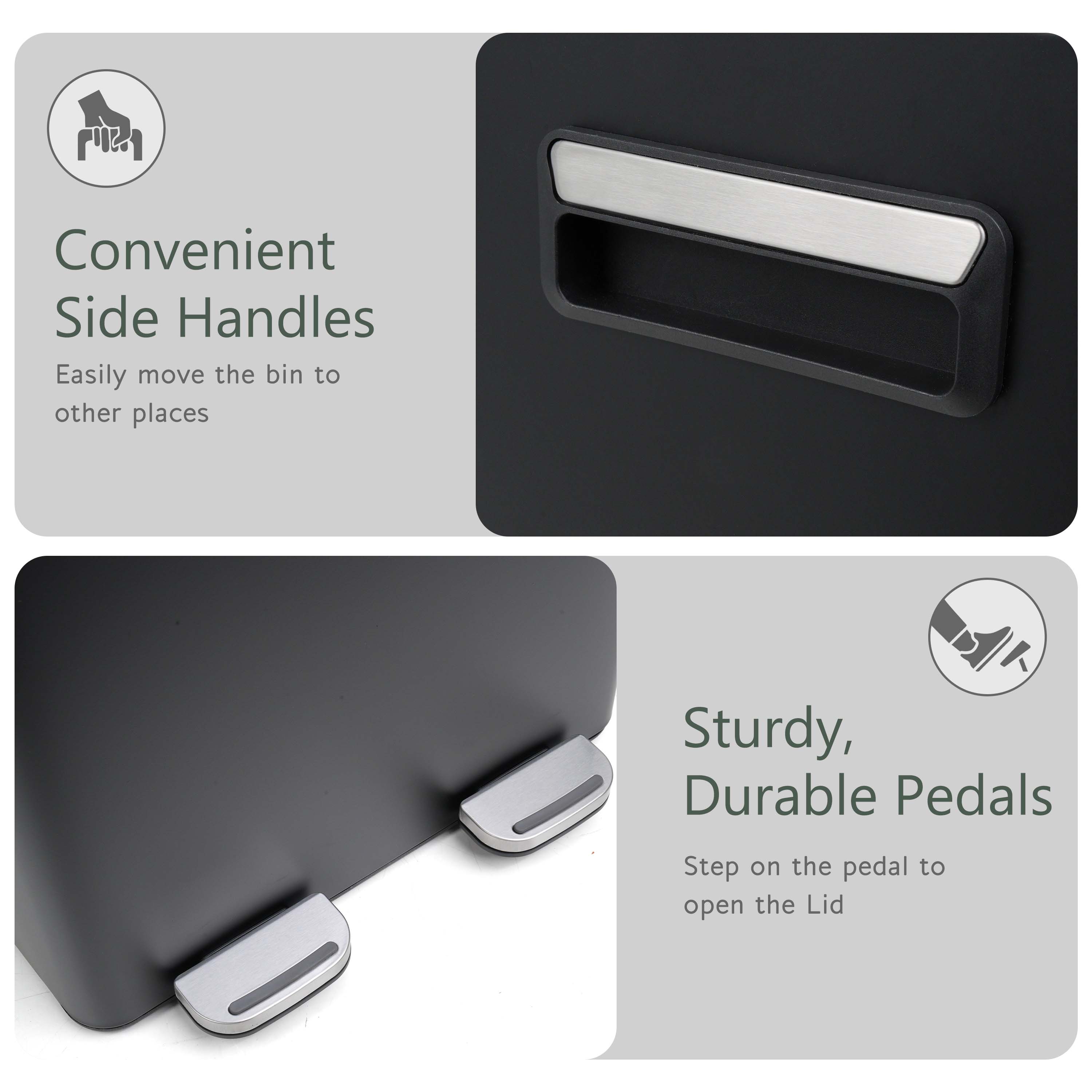 60L Dual Compartment Pedal Bin Black