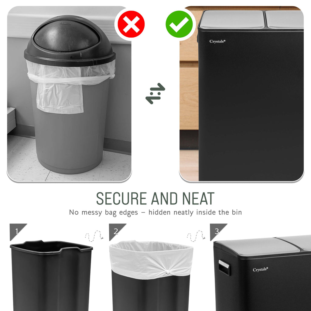 60L Dual Compartment Pedal Bin Black