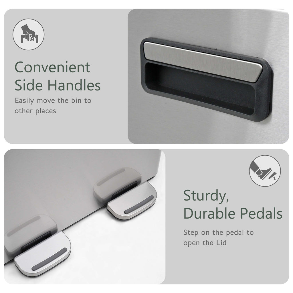 60L Dual Compartment Pedal Bin Silver