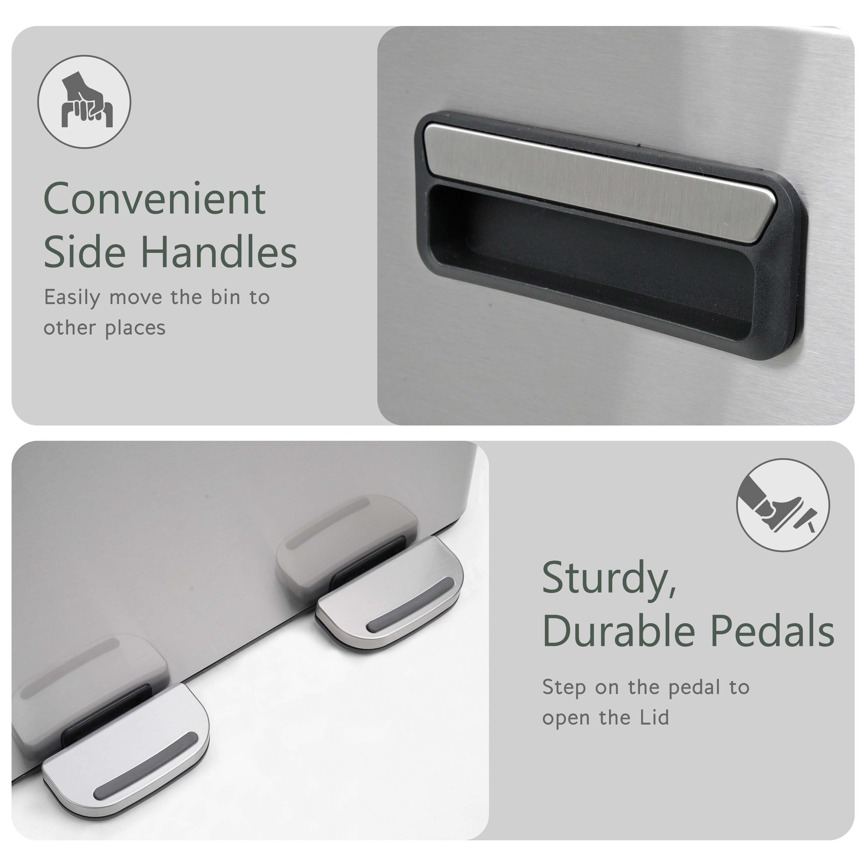 60L Dual Compartment Pedal Bin Silver