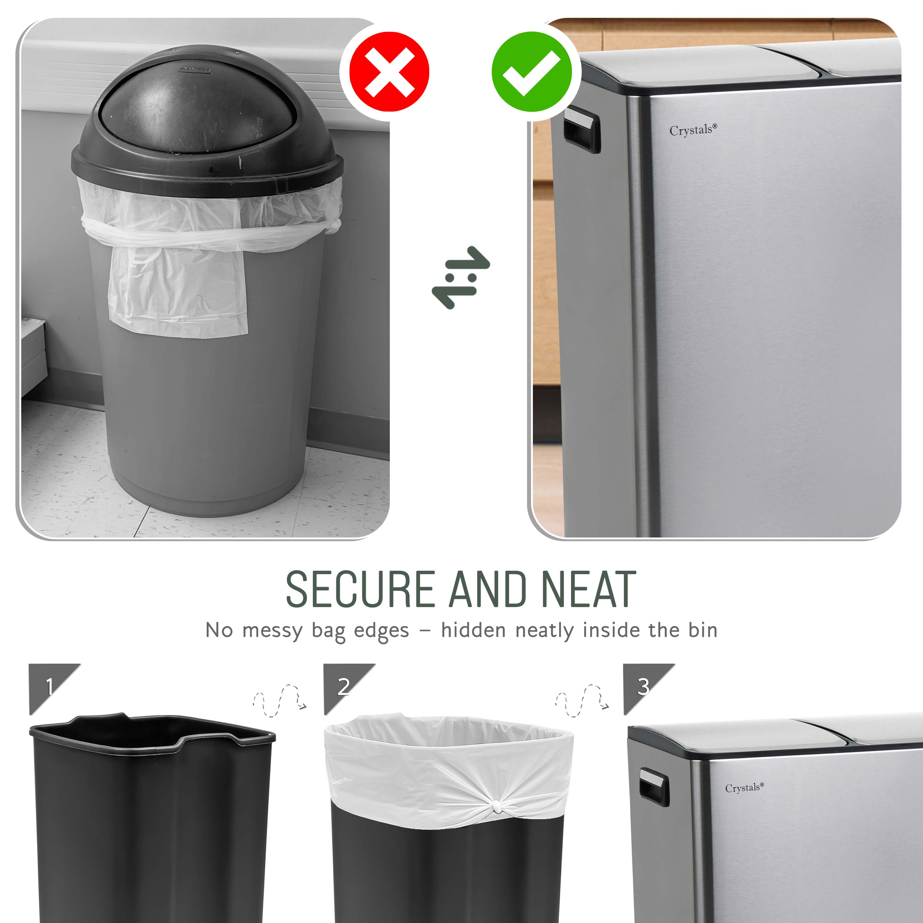 60L Dual Compartment Pedal Bin Silver