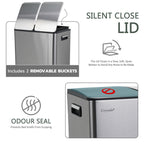 60L Dual Compartment Pedal Bin Silver