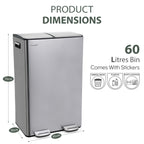 60L Dual Compartment Pedal Bin Silver