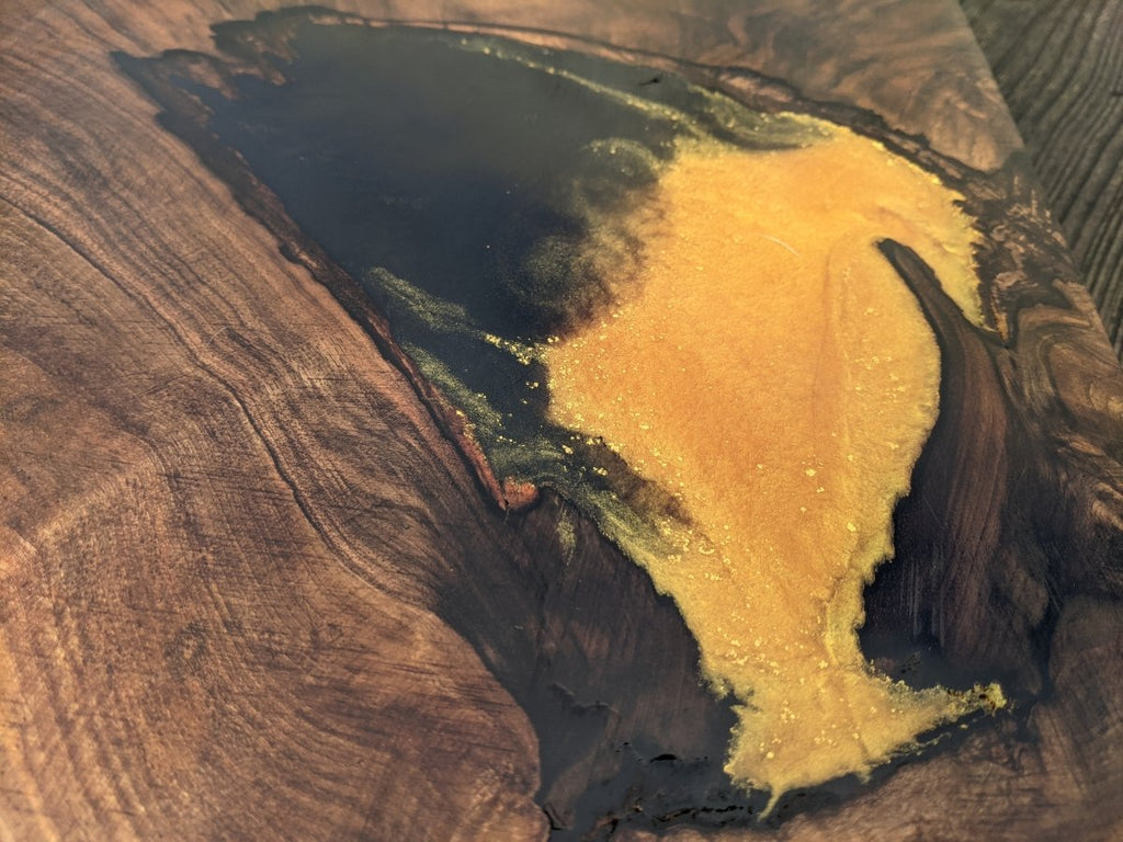 Cornish Walnut and gold black epoxy resin side table - Joe’s Haven