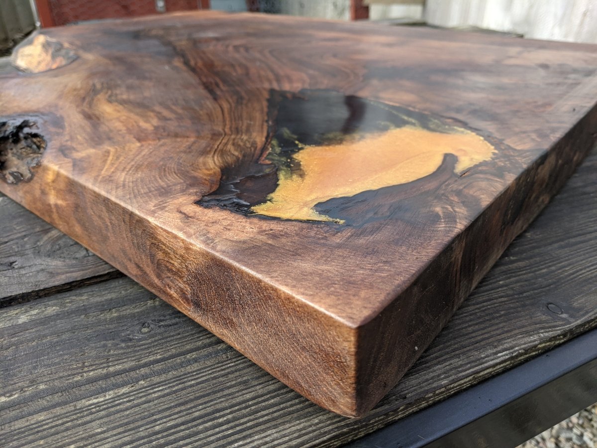 Cornish Walnut and gold black epoxy resin side table - Joe’s Haven
