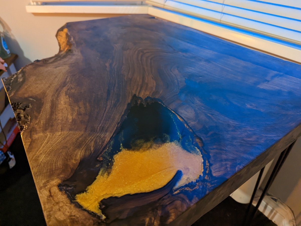 Cornish Walnut and gold black epoxy resin side table - Joe’s Haven