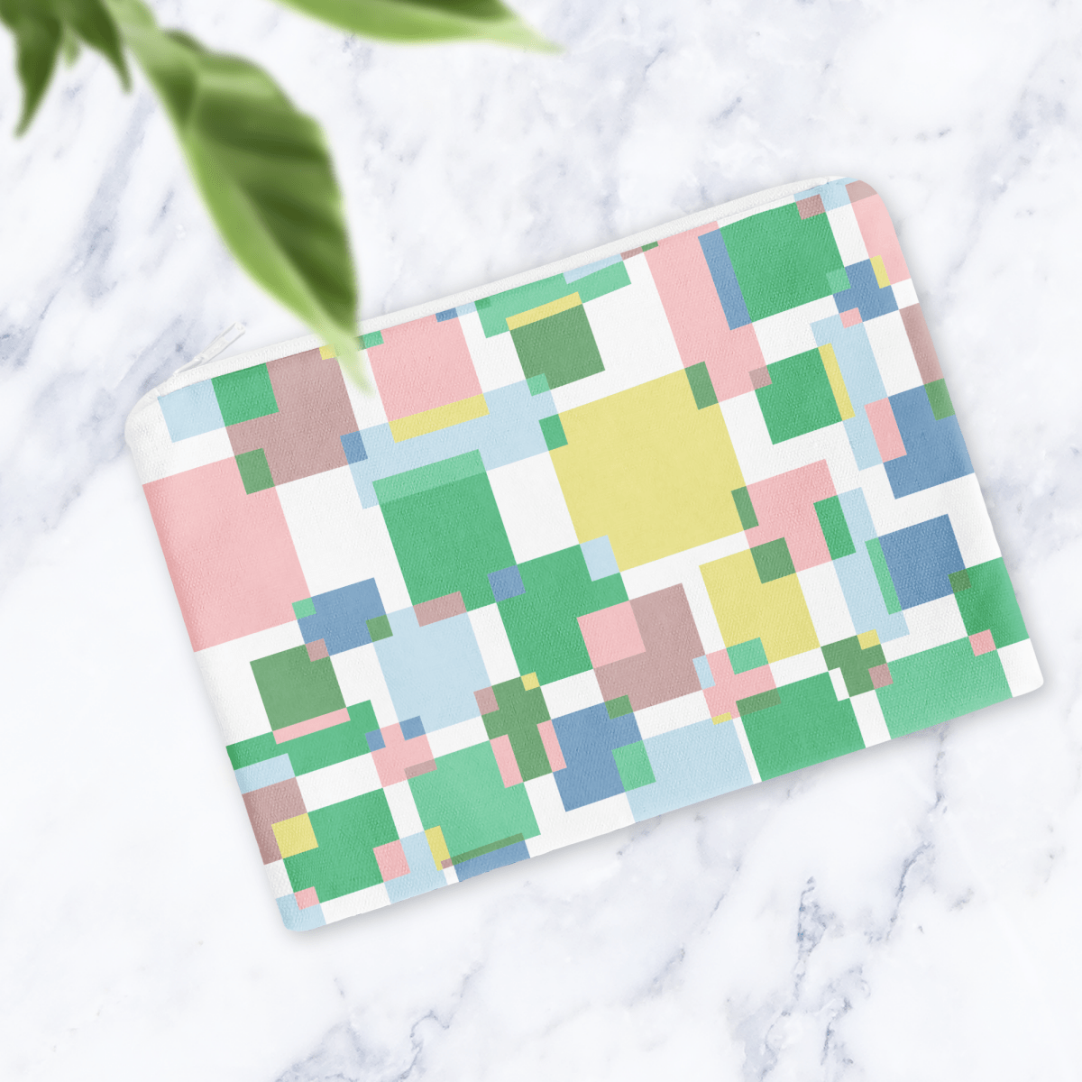 Pastel Geometric Abstract Makeup Bag - Green Colourful Block Pattern Cosmetic Pouch Travel Beauty Case Canvas - Joe’s Haven