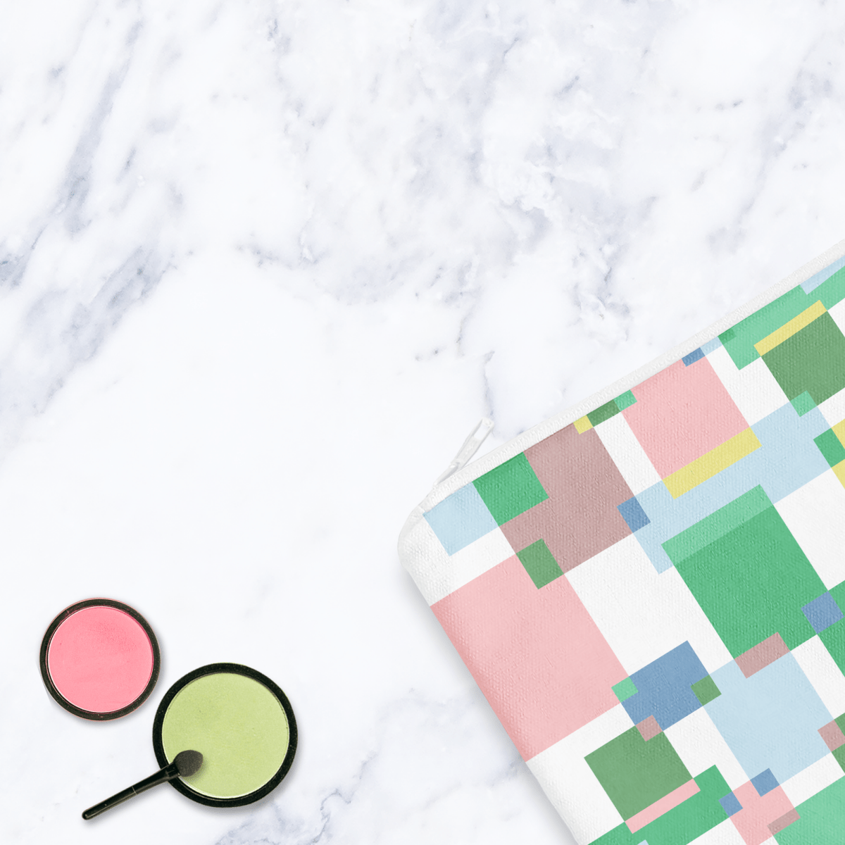 Pastel Geometric Abstract Makeup Bag - Green Colourful Block Pattern Cosmetic Pouch Travel Beauty Case Canvas - Joe’s Haven