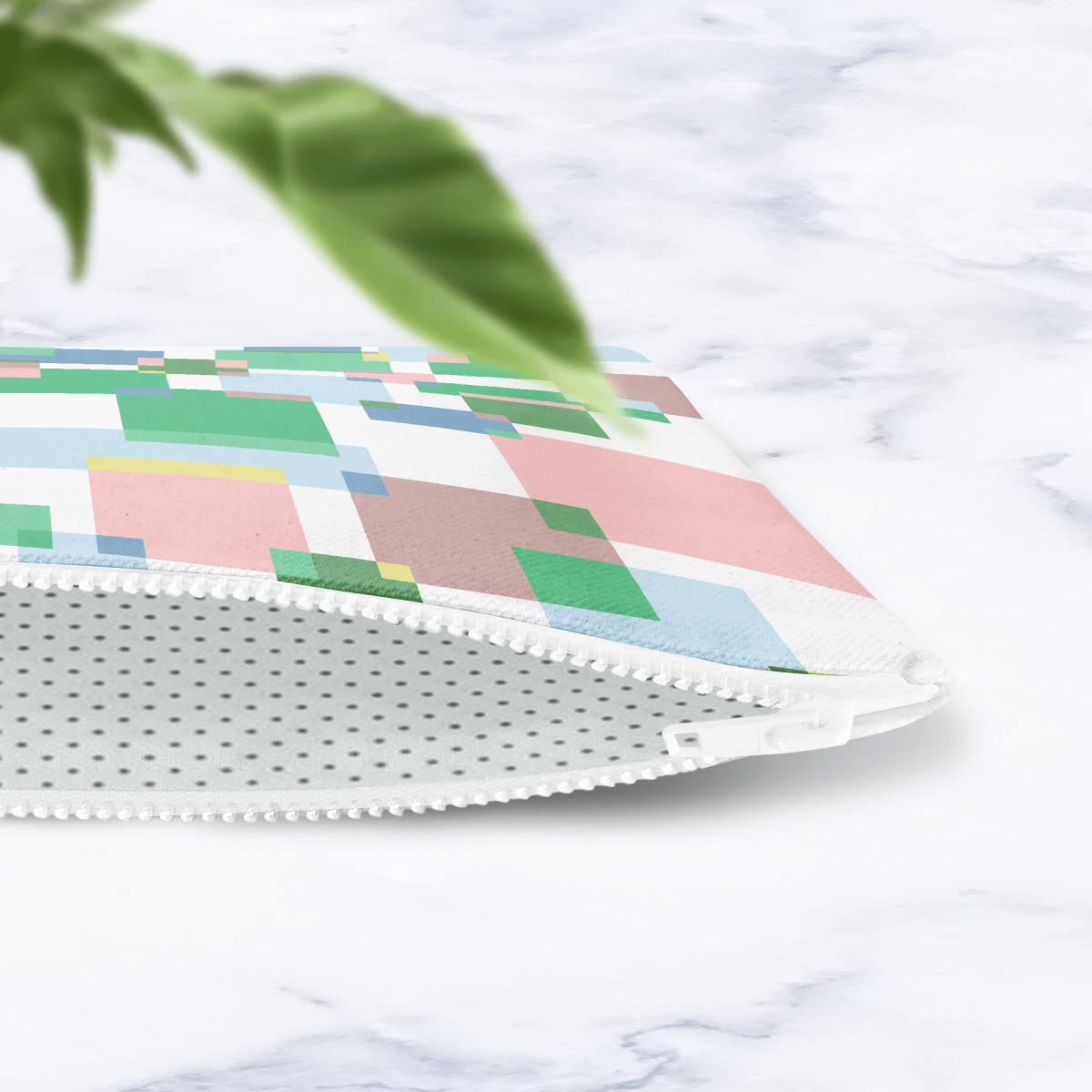 Pastel Geometric Abstract Makeup Bag - Green Colourful Block Pattern Cosmetic Pouch Travel Beauty Case Canvas - Joe’s Haven