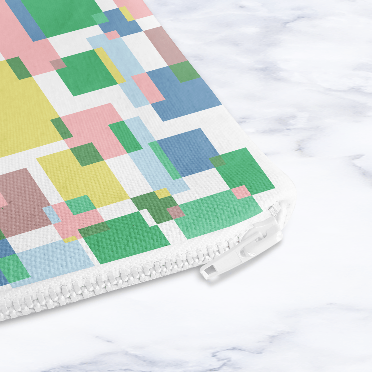 Pastel Geometric Abstract Makeup Bag - Green Colourful Block Pattern Cosmetic Pouch Travel Beauty Case Canvas - Joe’s Haven