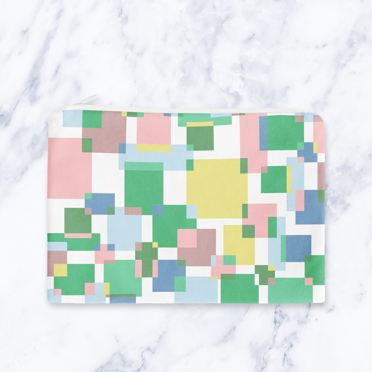 Pastel Geometric Abstract Makeup Bag - Green Colourful Block Pattern Cosmetic Pouch Travel Beauty Case Canvas - Joe’s Haven