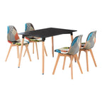 Patchwork Halo Dining Set Includes a Black Dining Table & Set of 4 Multicolour Fabric Chairs - Joe’s Haven