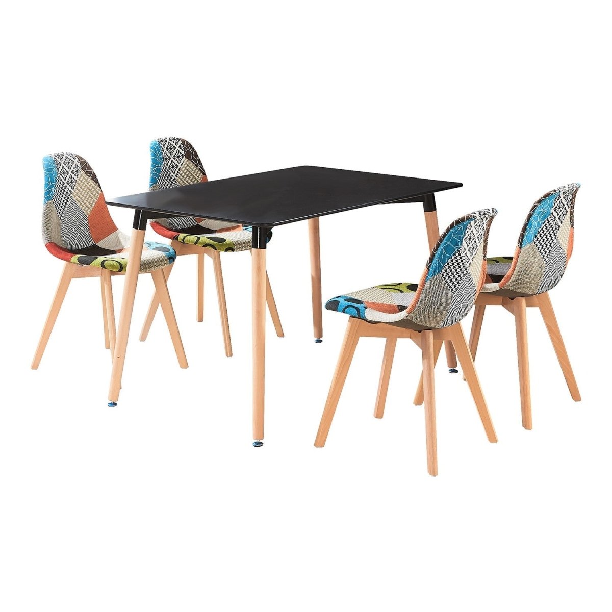 Patchwork Halo Dining Set Includes a Black Dining Table & Set of 4 Multicolour Fabric Chairs - Joe’s Haven