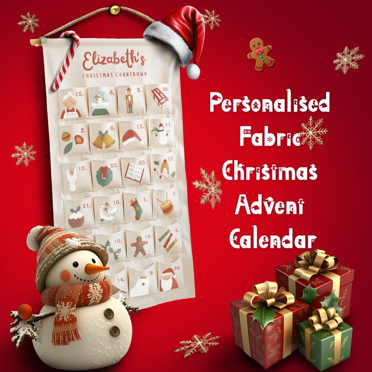 Personalised Fabric Christmas Advent Calendar - Christmas Countdown Calendar - Joe’s Haven
