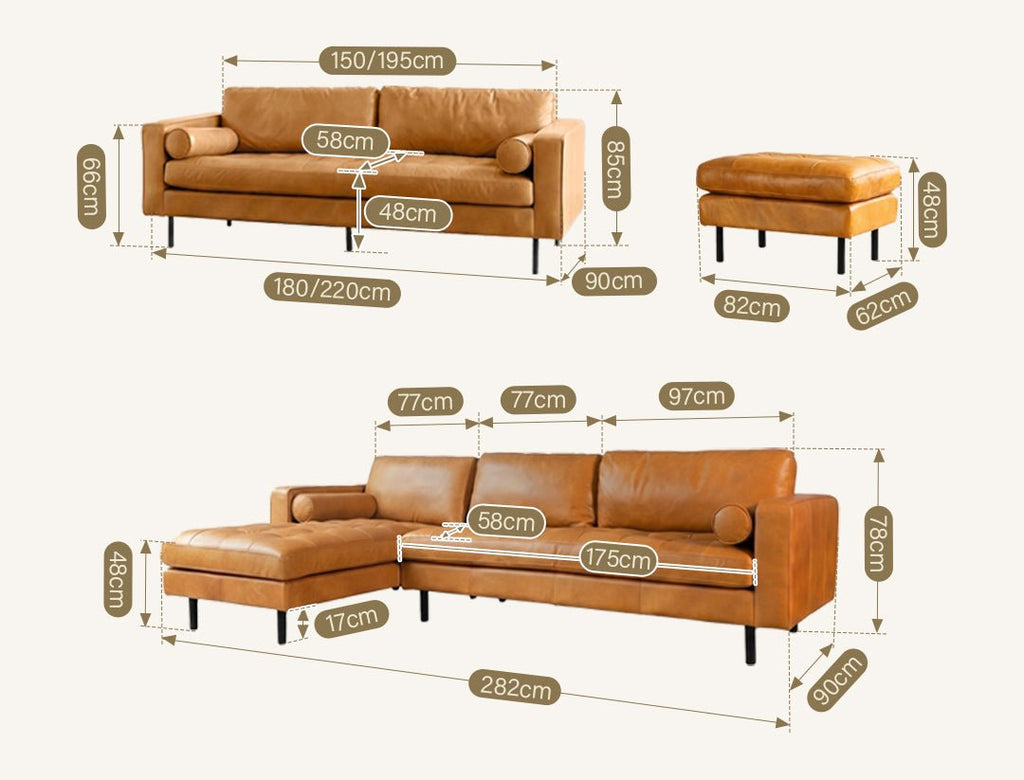 Porto Two Seater Sofa, Real Leather - Joe’s Haven