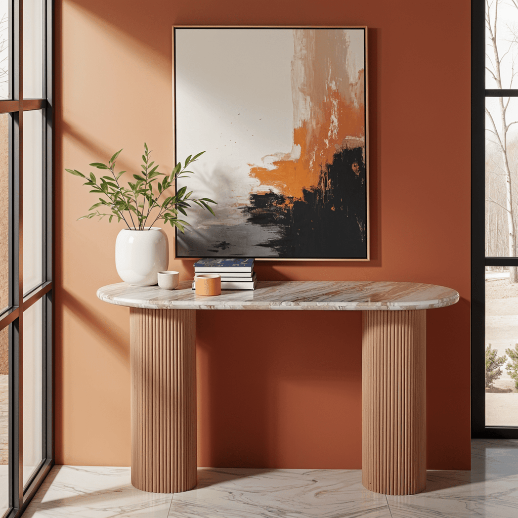 Bundi Natural Marble & Wood Pedestal Console Table - Joe’s Haven