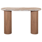 Bundi Natural Marble & Wood Pedestal Console Table - Joe’s Haven