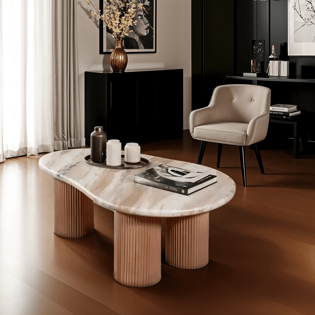 Bundi Natural Marble & Wood Pedestal Coffee Table - Joe’s Haven