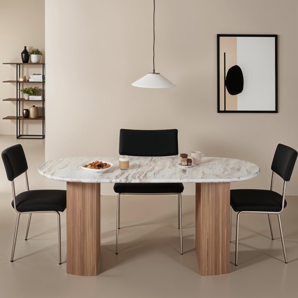 Bundi Natural Marble & Wood Pedestal 6 - 8 Seater Dining Table - Joe’s Haven