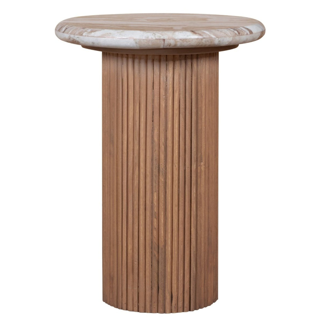 Bundi Natural Marble & Wood Pedestal Side Table - Joe’s Haven